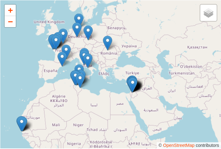 Image représantant une carte avec des points sur les lieux des projets. Retrouvez tous ces lieux dans le menu Lieux du site